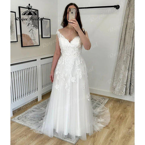 NumberSea - Hochzeitskleid Vinatge Beach Lace Appliques Boho Wedding Dress with V Neck 2024 Summer Bridal Gown Custom Made abito da sposa