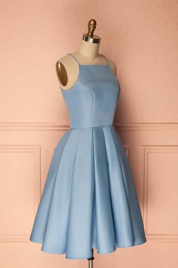 Vestido de fiesta azul con cuello halter, sin mangas, corto, para fiesta de graduación