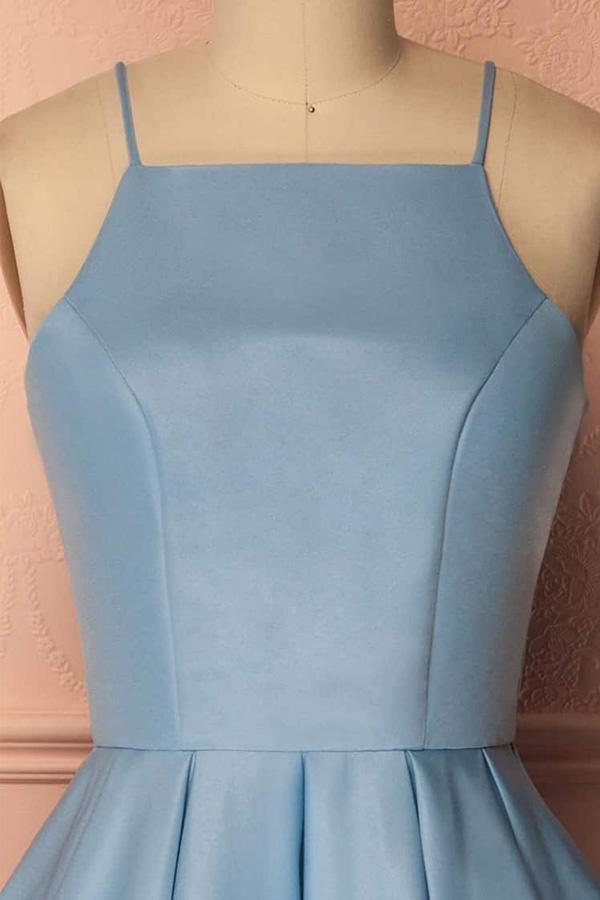 Vestido de fiesta azul con cuello halter, sin mangas, corto, para fiesta de graduación