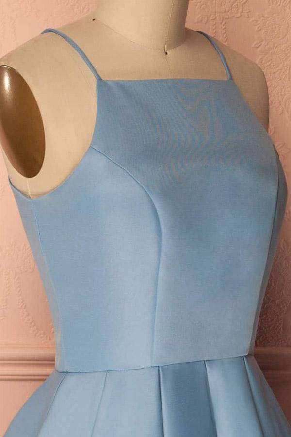 Vestido de fiesta azul con cuello halter, sin mangas, corto, para fiesta de graduación