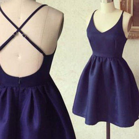 Homecoming Dress Dark Navy Criss-Cross Straps Short Prom Dress