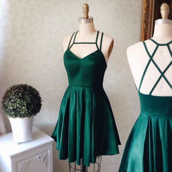 Vestido de fiesta sexy con cuello halter verde oscuro, corto, para fiesta de graduación