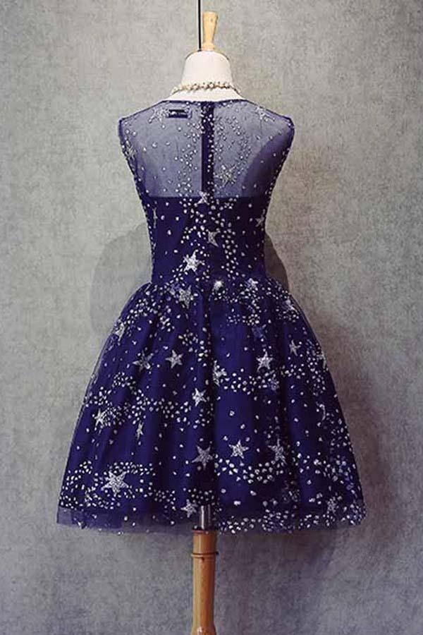 Homecoming Dress Tulle Sleeveless Stars Short Prom Dress Party Dress  PD367