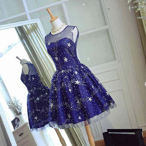 Homecoming Dress Tulle Sleeveless Stars Short Prom Dress Party Dress  PD367