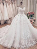 Vestidos de novia formales de compromiso, vestido de fiesta, hombros descubiertos, manga corta, cola capilla, vestidos de novia de encaje con apliques, fiesta de bodas de verano y otoño