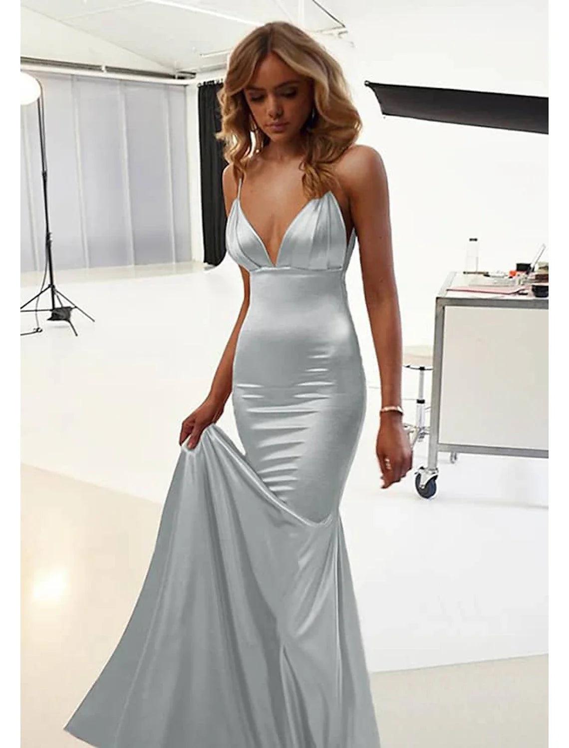 Vestidos de novia de sirena/trompeta para invitada de boda, vestido sexy de fiesta, corbata negra, gala, largo hasta el suelo, sin mangas, tirantes finos, de algodón, sin espalda y fruncido