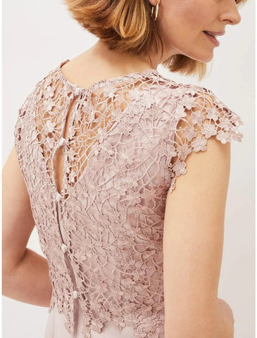 Numbersea A-Linien-Kleid für die Mutter der Braut, für Hochzeitsgäste, elegant, zierlich, U-Ausschnitt, kurz/Mini, Stretch-Stoff, lange Ärmel, mit Spitzenrüschen, einfarbig