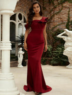 Mermaid / Trumpet Evening Gown Sexy Dress Formal Wedding Guest Sweep / Brush Train Sleeveless One Shoulder Polyester with Ruffles