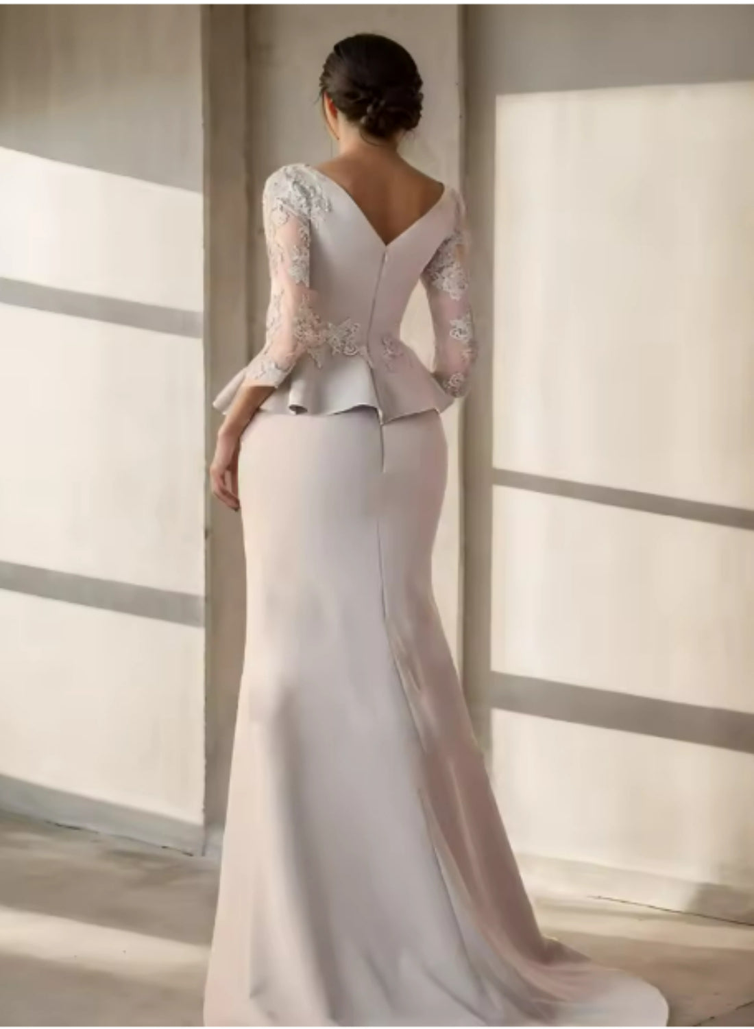 Trumpet Wedding Guest Elegant Vintage Party Illusion Neck Floor Length Lace Stretch Fabric 3/4 Length Sleeve Half Sleeve with Sash / Ribbon Ruched Beading Mother of the Bride Dress