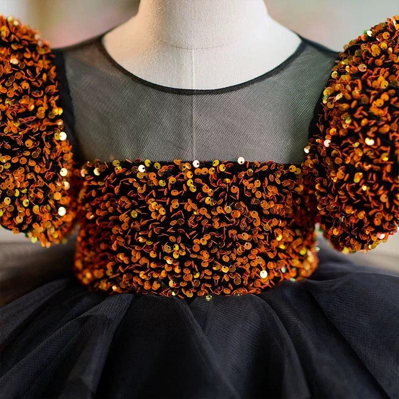 Gold Sequin Black 1st Birthday Baby Girl Dress