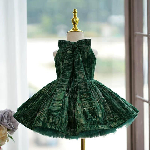 NumberSea-Velvet Knee-length Green Birthday Holiday Baby Girl Dress