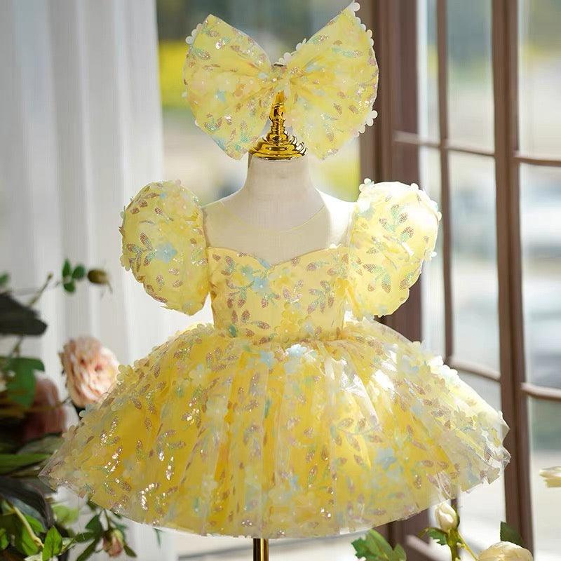 Vestido de lentejuelas hasta la rodilla para fiesta de primer cumpleaños de niña 