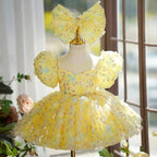 Vestido de lentejuelas hasta la rodilla para fiesta de primer cumpleaños de niña 