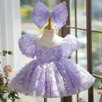 Vestido de lentejuelas hasta la rodilla para fiesta de primer cumpleaños de niña 