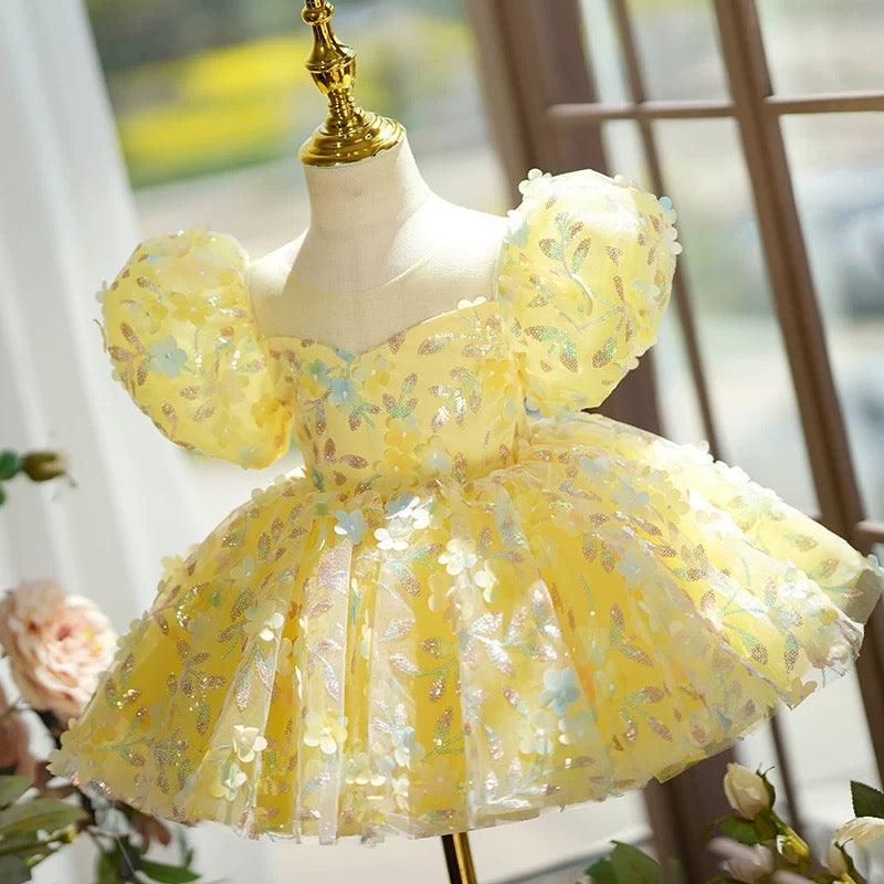 Vestido de lentejuelas hasta la rodilla para fiesta de primer cumpleaños de niña 