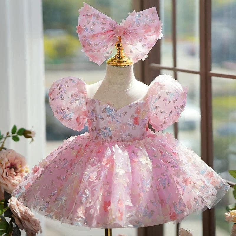 Vestido de lentejuelas hasta la rodilla para fiesta de primer cumpleaños de niña 