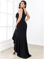 Meerjungfrau/Trompete Abendkleid Sexy Kleid Formeller Hochzeitsgast Asymmetrisch Ärmellos V-Ausschnitt Nylon V-Rücken mit Rüschen Drapierung