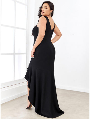 Meerjungfrau/Trompete Abendkleid Sexy Kleid Formeller Hochzeitsgast Asymmetrisch Ärmellos V-Ausschnitt Nylon V-Rücken mit Rüschen Drapierung