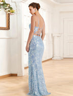 Vestidos de fiesta de sirena/trompeta, vestido floral, ropa de fiesta, fiesta de bodas, largo hasta el suelo, sin mangas, tirantes finos, lentejuelas con abertura de lentejuelas