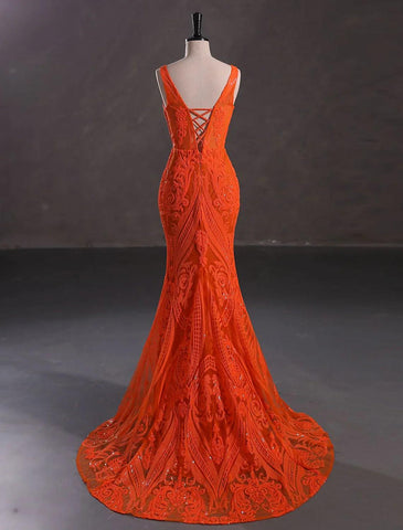 Meerjungfrau/Trompete Abendkleid Sparkle &amp; Shine Kleid Verlobungsfeier Abend Hofschleppe Ärmellos V-Ausschnitt Pailletten mit Pailletten