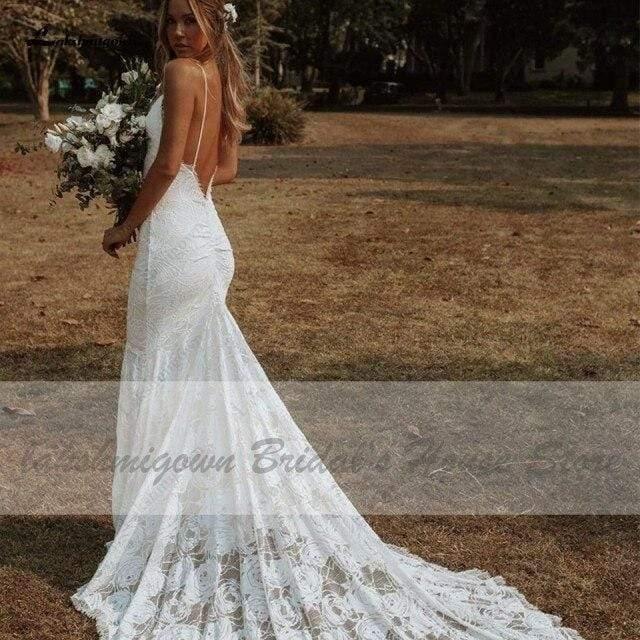 NumberSea Vintage Lace Mermaid Dress Summer Wedding Dresses Open Back