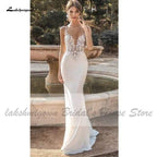 Vestidos de novia de sirena sexys NumberSea con espalda descubierta y corpiño de encaje con cuentas
