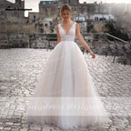 NumberSea Sommer Strand A-Linie Prinzessin Brautkleider V Ausschnitt