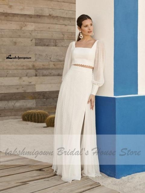 NumberSea Puffy Long Sleeve Boho Wedding Dress 2 Pieces