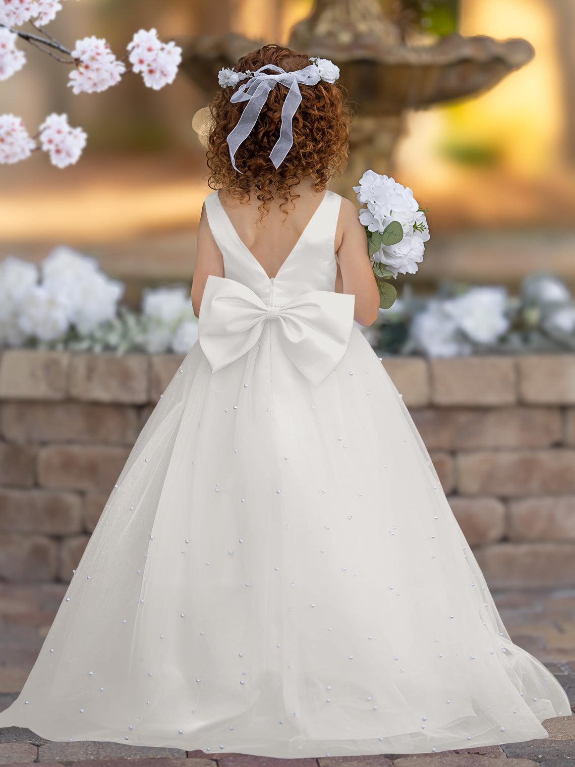 Elegante vestido de princesa de satén y tul para niña de las flores 