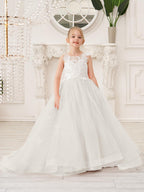 Elegante vestido de tul sin mangas estilo princesa de corte A para niña de las flores 
