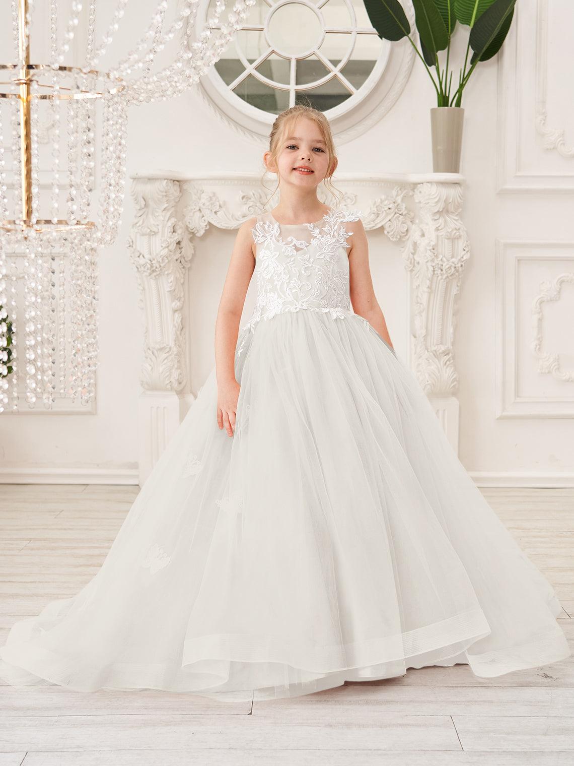 Elegante vestido de tul sin mangas estilo princesa de corte A para niña de las flores 