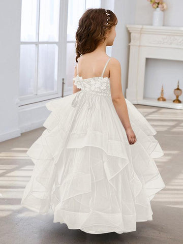 Slate Blue A-Line Princess Sleeveless Tulle Flower Girl Dress
