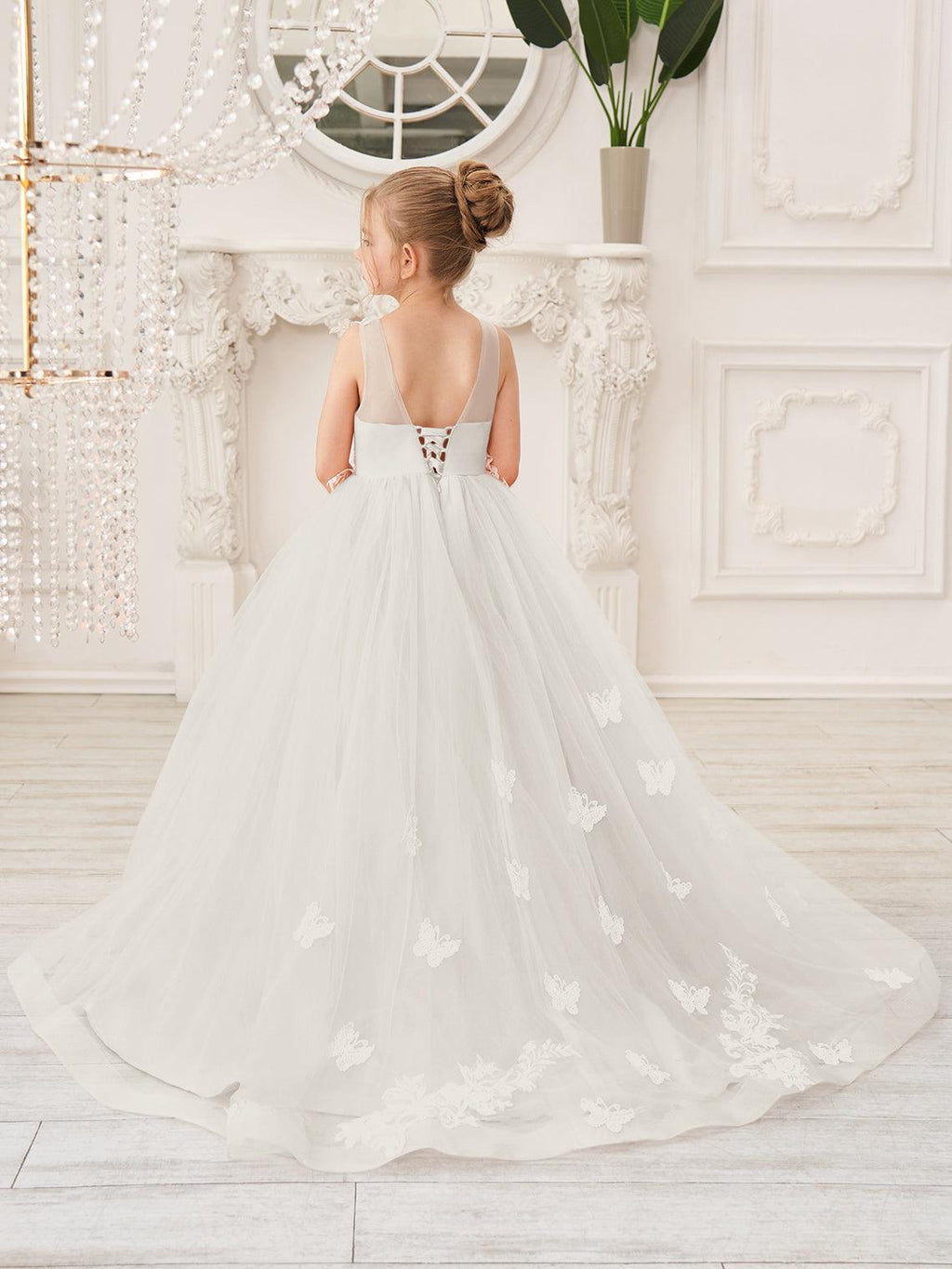 Elegante vestido de tul sin mangas estilo princesa de corte A para niña de las flores 