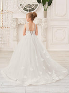 Elegante vestido de tul sin mangas estilo princesa de corte A para niña de las flores 