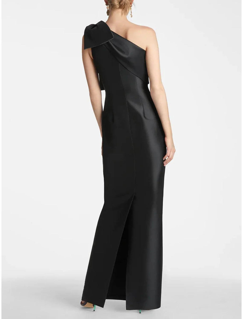 Satin Meerjungfrau Partykleid Abendkleid Champagner Schwarz Elegantes Kleid Formell Herbst Knöchellang Ärmellos Eine Schulter mit Schleife(n) Schlitz