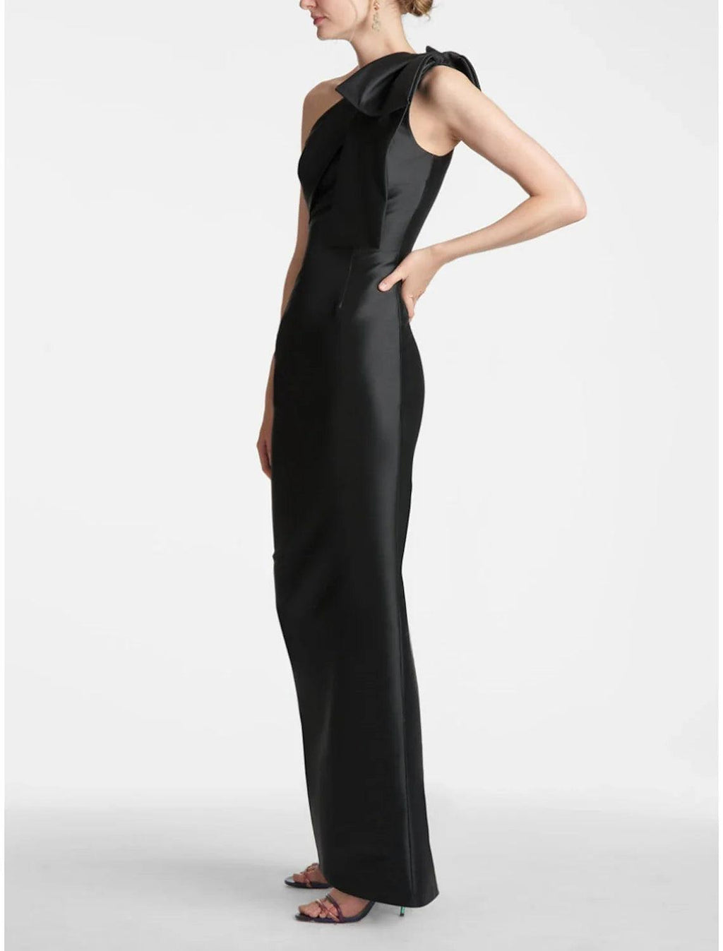 Satin Meerjungfrau Partykleid Abendkleid Champagner Schwarz Elegantes Kleid Formell Herbst Knöchellang Ärmellos Eine Schulter mit Schleife(n) Schlitz