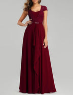 Vestido de fiesta de corte tubo/columna, hombros descubiertos, cintura alta, elegante vestido de dama de honor de verano, cola larga/cepillo, de gasa con pliegues