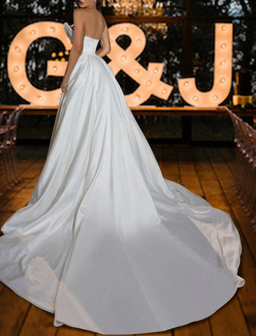 Hall Sparkle &amp; Shine Glitter &amp; Sparkle Brautkleider Meerjungfrau/Trompete Herzausschnitt Trägerlos Hofschleppe Satin Brautkleider Mit Gerafften Pailletten