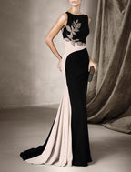 Meerjungfrau/Trompete Schöner Rücken Sexy Verlobung Formelles Abendkleid Neckholder Ärmellos Hofschleppe Spandex mit Falten Perlenstickerei