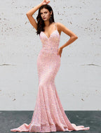Vestidos de fiesta de sirena/trompeta con espalda abierta, cola larga, sin mangas, escote corazón, lentejuelas, espalda descubierta