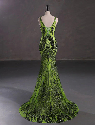 Meerjungfrau/Trompete Abendkleid Sparkle &amp; Shine Kleid Verlobungsfeier Abend Hofschleppe Ärmellos V-Ausschnitt Pailletten mit Pailletten