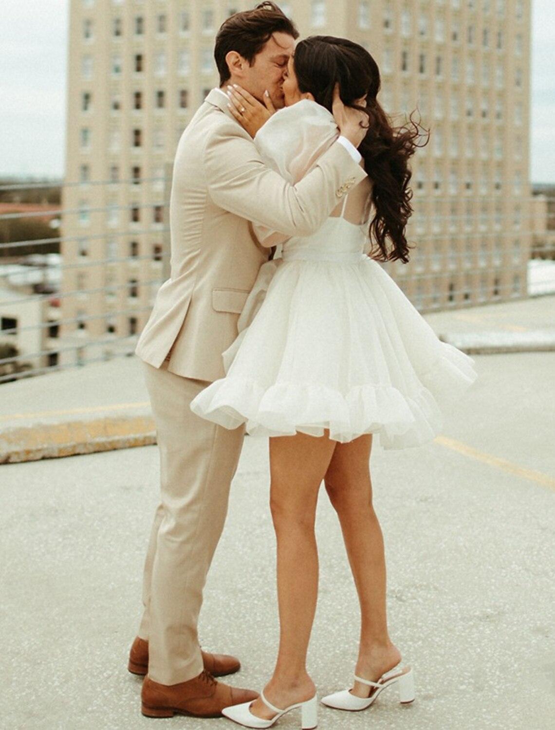 white dresses pick up today NumberSea-Reception Little White Dresses Wedding Dresses A-Line High Neck Long Sleeve Short / Mini Organza Bridal Gowns With Pick Up Skirt Custom