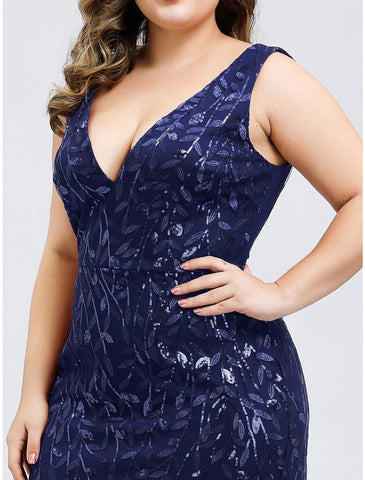 Meerjungfrau/Trompete Abendkleid Übergröße Kleid Hochzeitsgast Verlobung Bodenlang Ärmellos V-Ausschnitt Spitze V-Rücken mit Applikationen