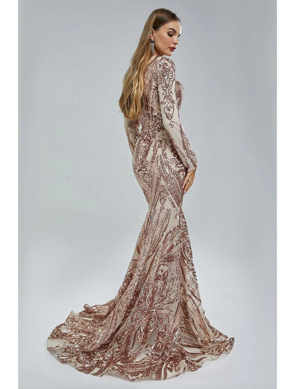 Meerjungfrau/Trompete Abendkleid Sparkle &amp; Shine Kleid Karneval Formell Hofschleppe Langarm V-Ausschnitt Afroamerikaner Spitze mit Pailletten