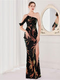 Mermaid / Trumpet Evening Gown Elegant Dress Wedding Guest Floor Length Sleeveless Spaghetti Strap Sequined V Back with Sequin Slit