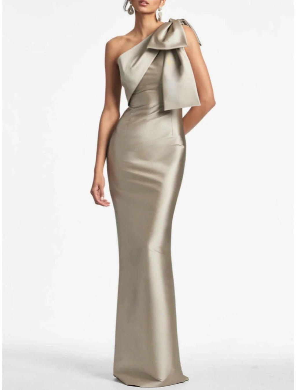 Satin Meerjungfrau Partykleid Abendkleid Champagner Schwarz Elegantes Kleid Formell Herbst Knöchellang Ärmellos Eine Schulter mit Schleife(n) Schlitz