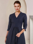 Mono/traje de pantalón para madre de la novia, vestido para invitados de boda, elegante escote en V, largo hasta la rodilla, tafetán, manga 3/4, color liso