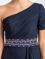 Sheath / Column Mother of the Bride Dress Sparkle & Shine One Shoulder Floor Length Chiffon Short Sleeve with Beading Draping Side Draping