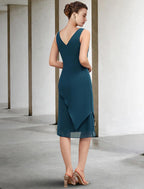 Two Piece Sheath / Column Mother of the Bride Dress Church Vintage Elegant V Neck Knee Length Chiffon Sleeveless Wrap Included Jacket Dresses with Draping Tier