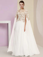 Sheath / Column Mother of the Bride Dress Wedding Guest Party Luxurious Jewel Neck Floor Length Chiffon Lace Sequined Long Sleeve with Pleats